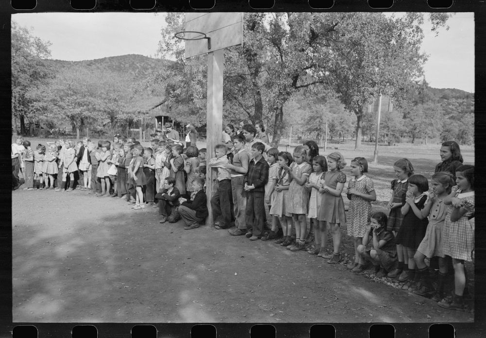 [Untitled photo, possibly related to: Children of construction workers watching high school horse at Summit City…