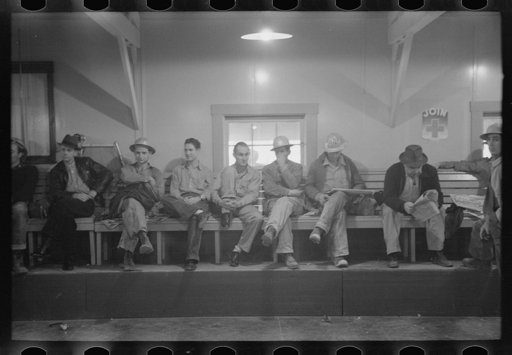 [Untitled photo, possibly related to: Construction workers in commissary, Shasta Dam, Shasta County, California] by Russell…