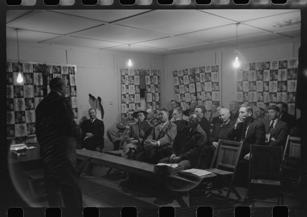 [Untitled photo, possibly related to: Meeting of farmers with agricultural agent. Placer County, California] by Russell Lee