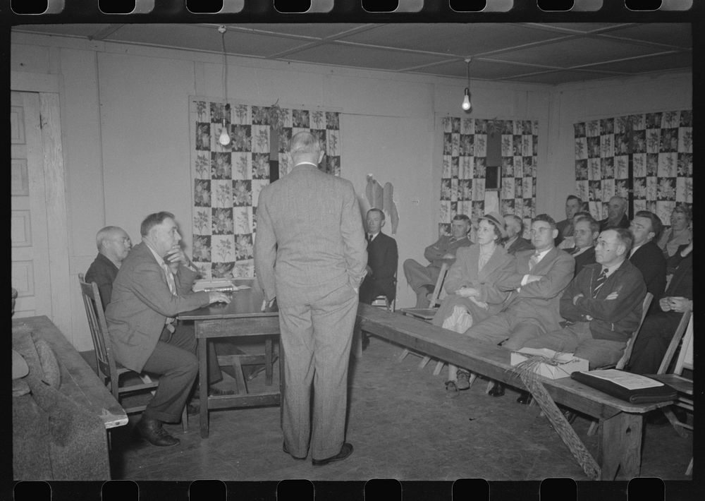 [Untitled photo, possibly related to: Meeting of farmers with agricultural agent. Placer County, California] by Russell Lee