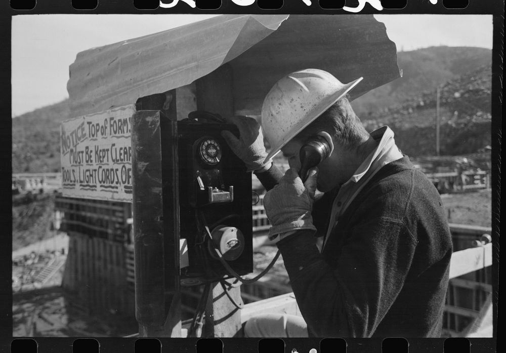[Untitled photo, possibly related to: Telephonic communication between construction points, Shasta Dam. Shasta County…