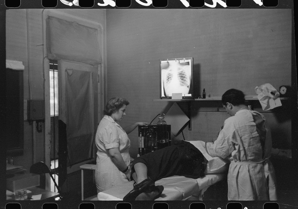 [Untitled photo, possibly related to: Pneumothorax treatment for tuberculosis at the municipal sanitarium on the South Side…