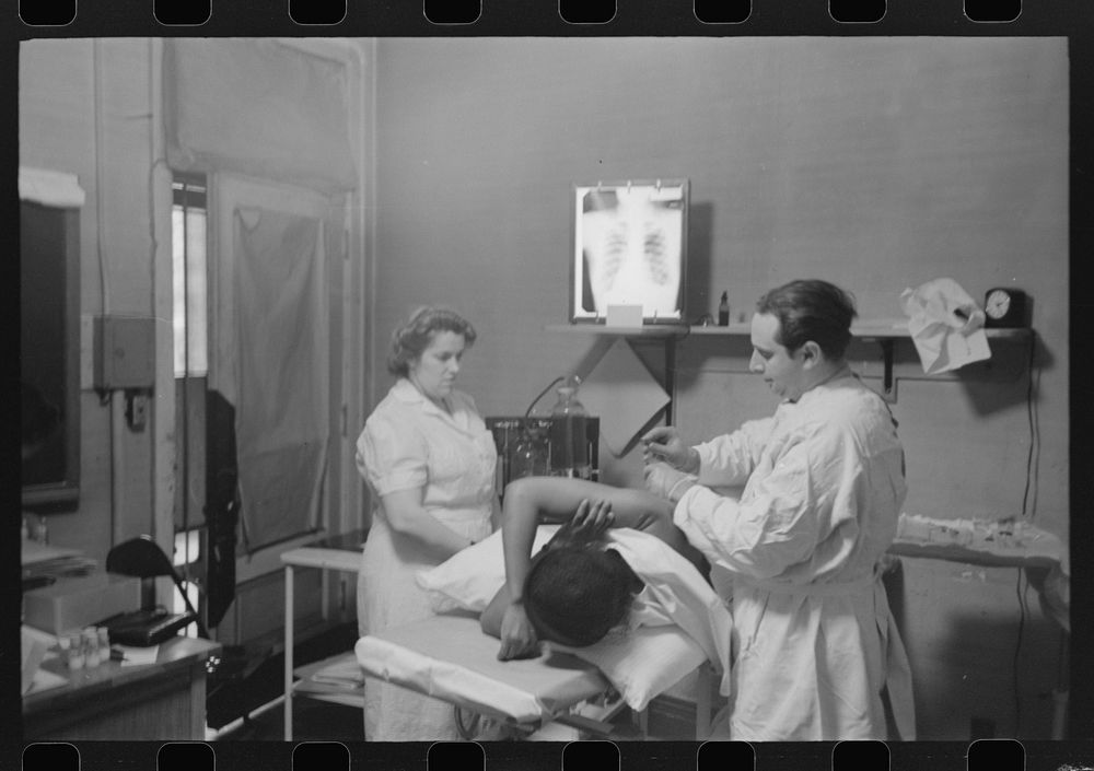 [Untitled photo, possibly related to: Pneumothorax treatment for tuberculosis at the municipal sanitarium on the South Side…