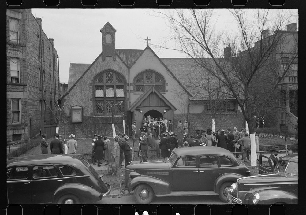 Church services are over on Easter Sunday an an Episcopal Church on the South Side of Chicago, Illinois by Russell Lee