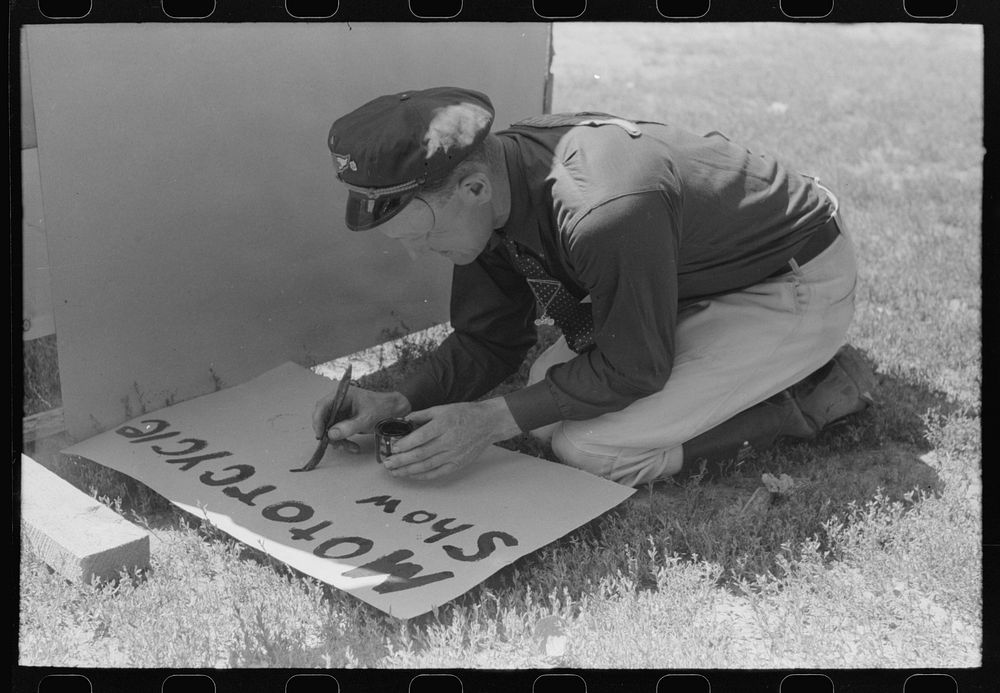 [Untitled photo, possibly related to: Painting a sign, Fourth of July, Vale, Oregon] by Russell Lee