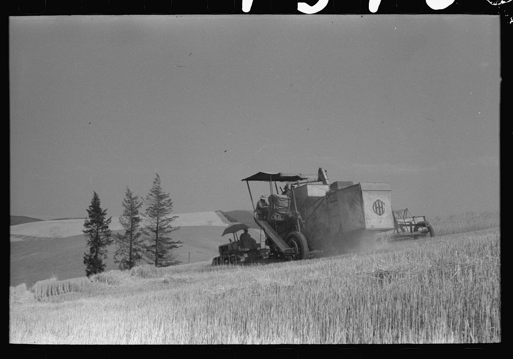 Walla Walla County, Washington. A combine in the wheat field by Russell Lee