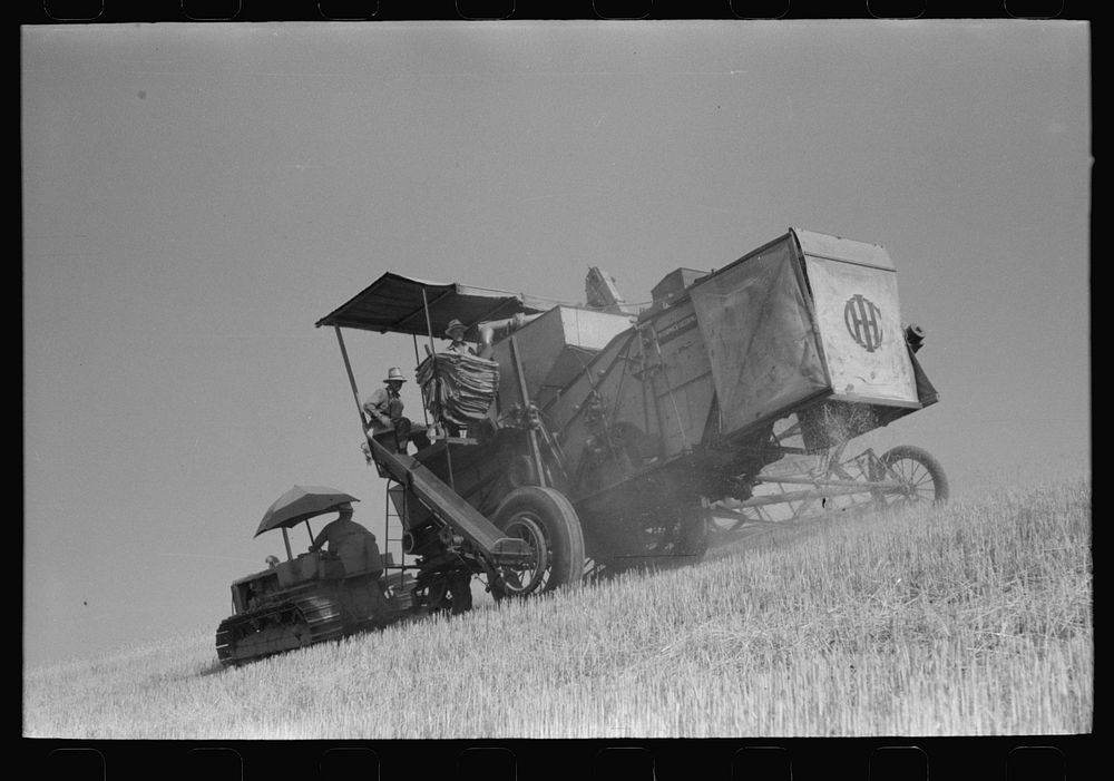 Walla Walla County, Washington. A combine in the wheat field by Russell Lee