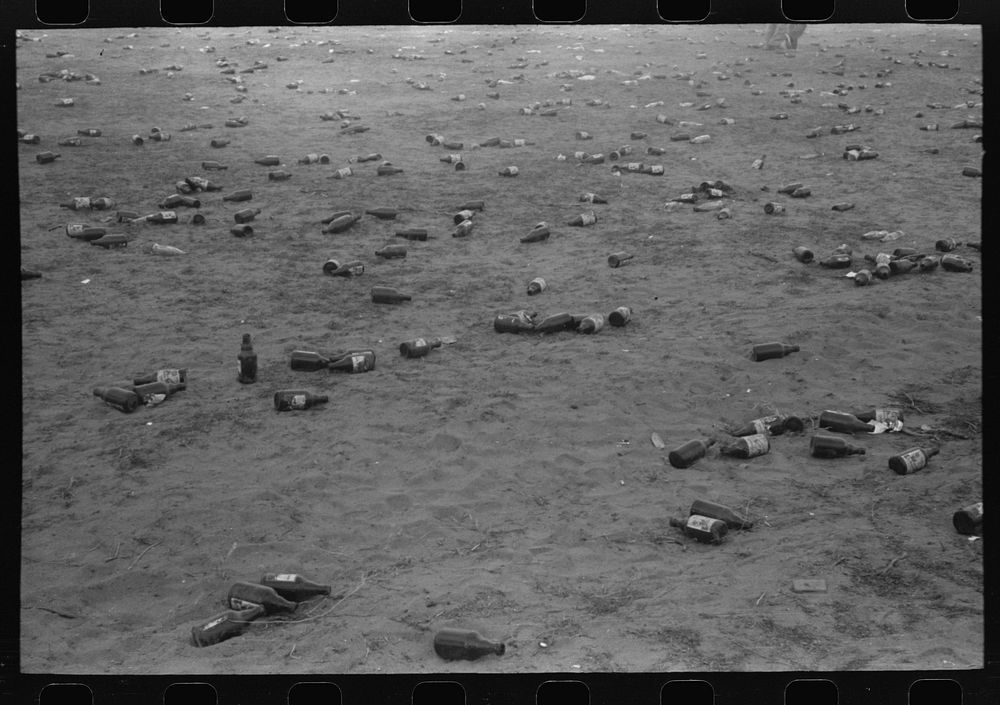 [Untitled photo, possibly related to: Empty beer bottles after celebration party at the Umatilla Ordnance Depot. Hermiston…