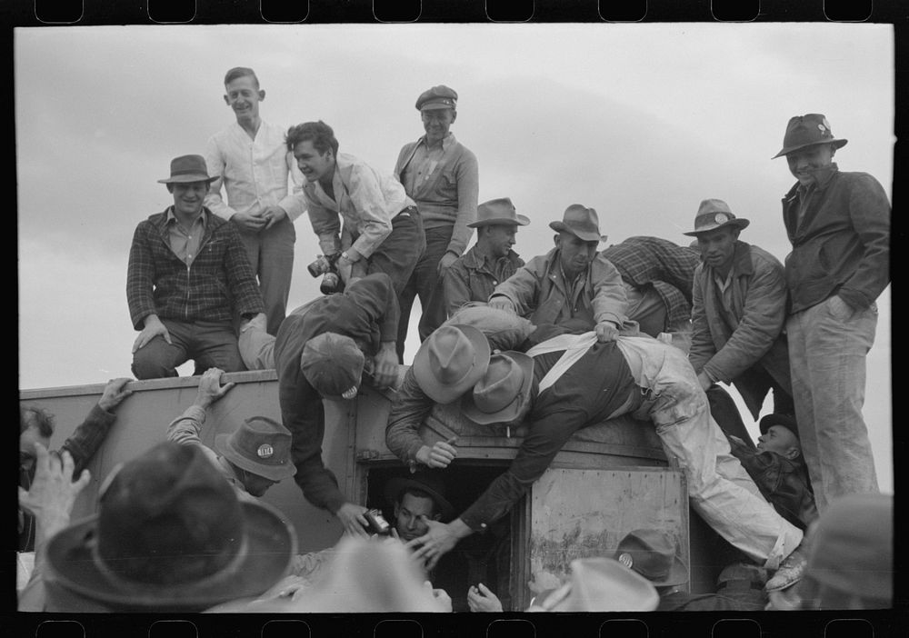 [Untitled photo, possibly related to: Beer party given by contractor at the Umatilla Ordnance Depot for employees.…