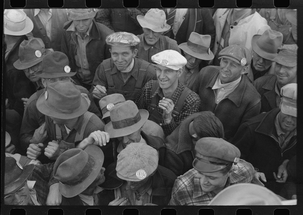 [Untitled photo, possibly related to: Workmen at Umatilla Ordnance Depot at beer party given by contractor in celebration of…