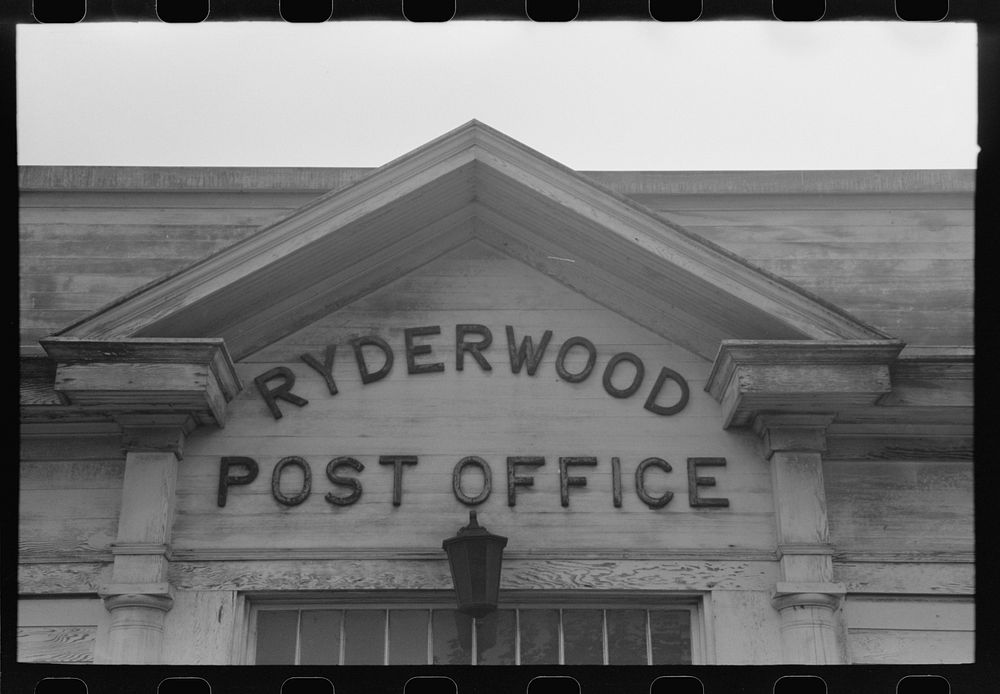 Detail of the post office at Ryderwood, Washington. Is headquarters for woods operations of the Long Bell Lumber Company.…