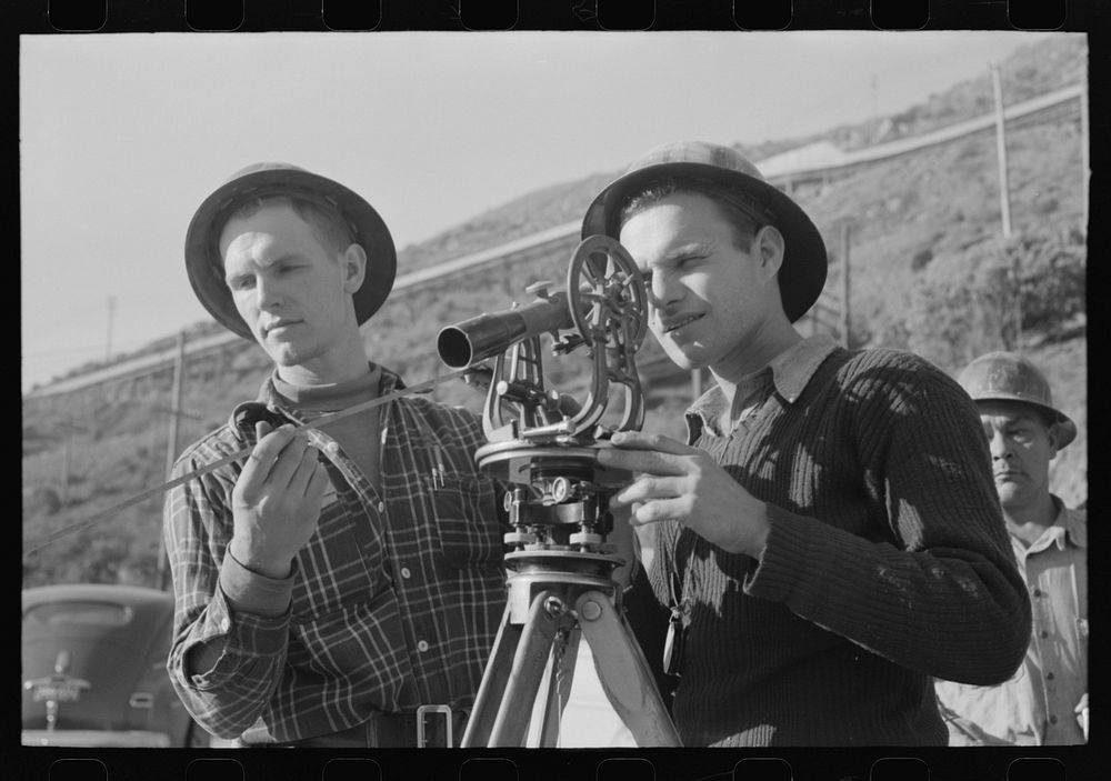 Surveying crew working at Shasta Dam, Shasta County, California by Russell Lee