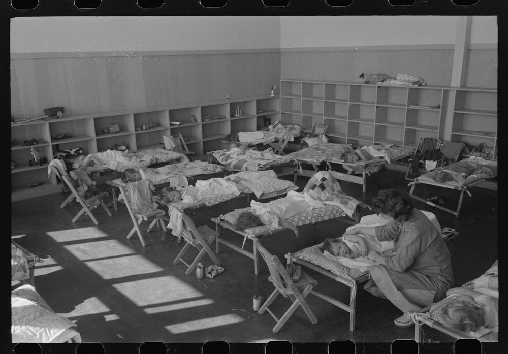 [Untitled photo, possibly related to: Nap time in the nursery school at the FSA (Farm Security Administration) farm workers…
