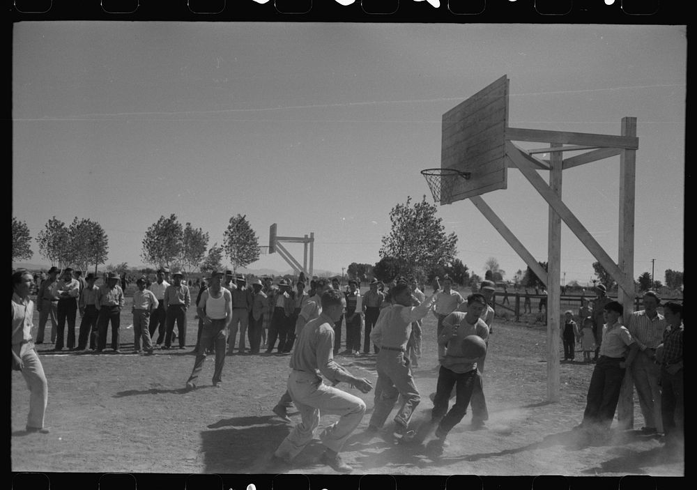 Basketball games at annual field day at the FSA (Farm Security Administration) farmworkers community, Yuma, Arizona by…