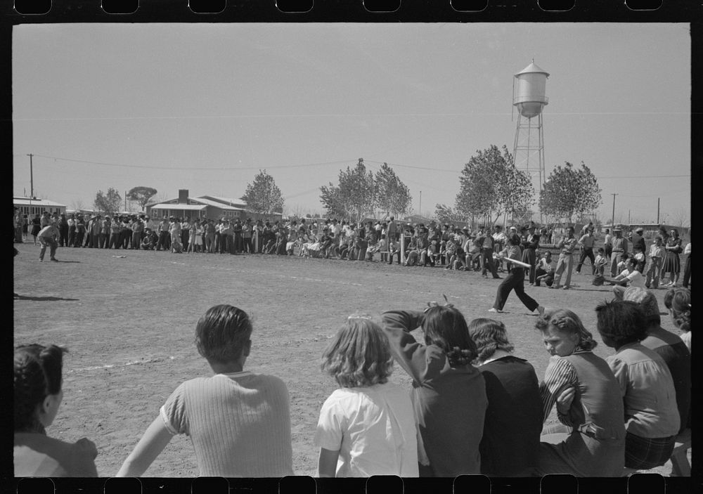 [Untitled photo, possibly related to: Baseball game at the annual field day at the FSA (Farm Security Administration)…