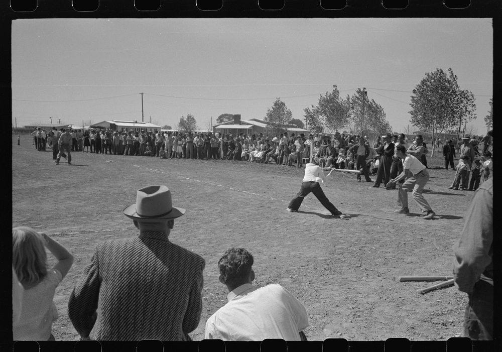 Baseball game at the annual field day at the FSA (Farm Security Administration) farmworkers community. Yuma, Arizona by…