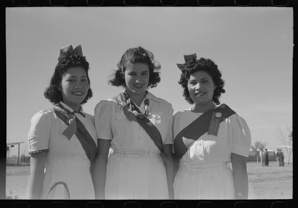 Girls of the reception committee at the annual field day of the FSA (Farm Security Administration) farmworkers community…