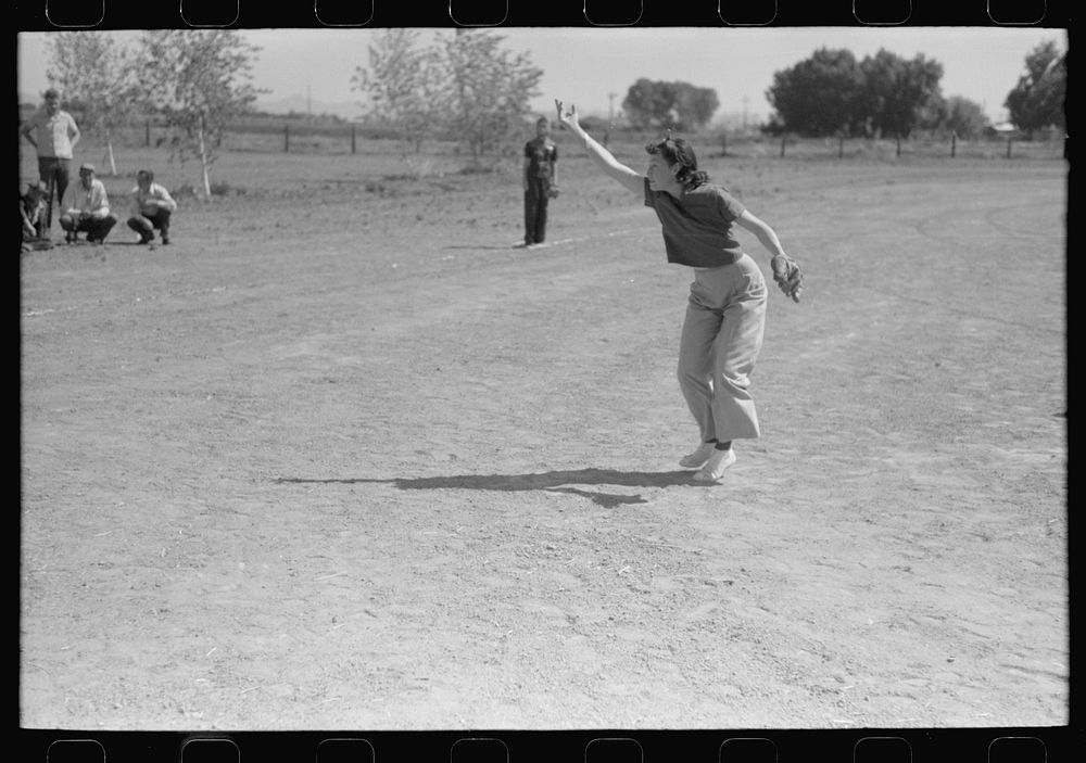 Baseball game at the annual field day of the FSA (Farm Security Administration) farmworkers community, Yuma, Arizona by…