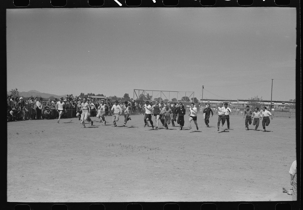 Race at the annual field day of the FSA (Farm Security Administration) farmworkers community, Yuma, Arizona by Russell Lee