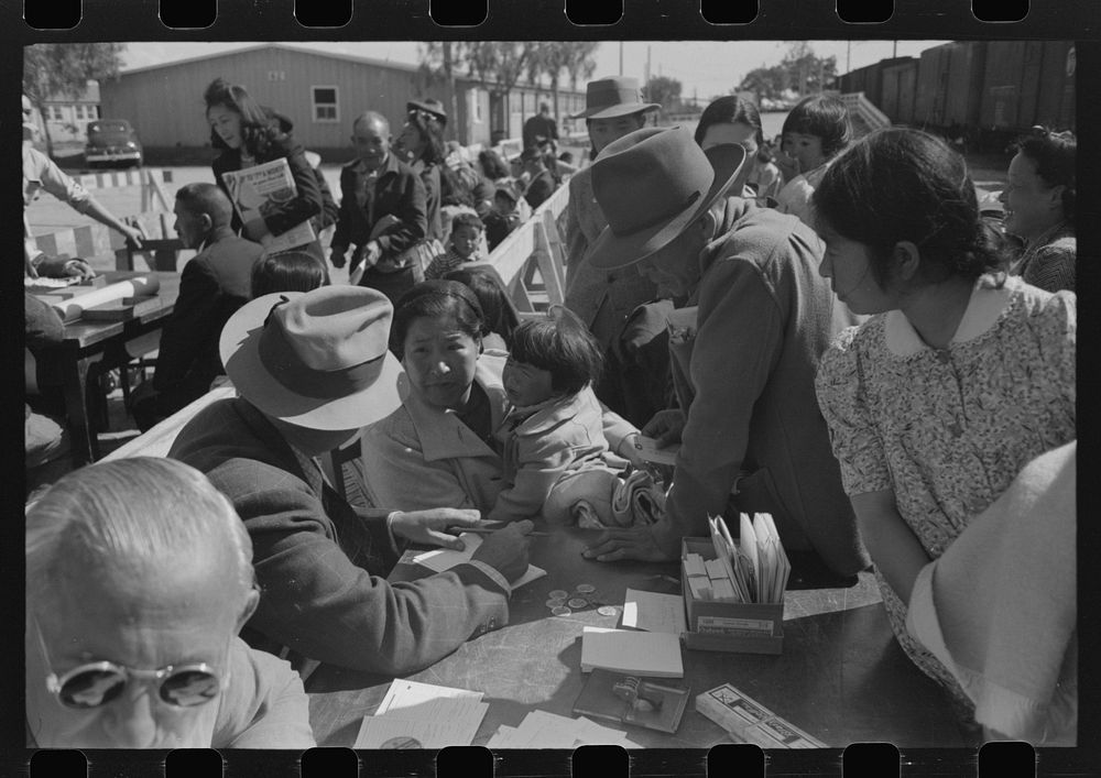 Santa Anita reception center, Los Angeles, California. The evacuation of Japanese and Japanese-Americans from West Coast…