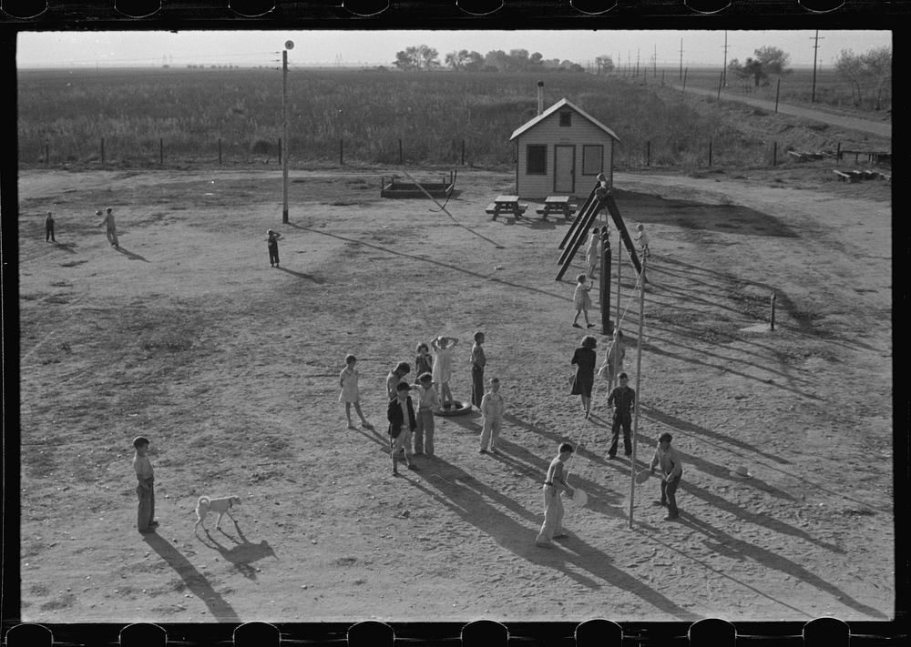Recreational facilities for the children, Kern migrant camp, California. Sourced from the Library of Congress.