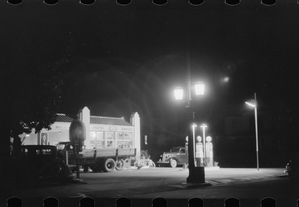 [Untitled photo, possibly related to: An "open all night" gas station in Durham, North Carolina]. Sourced from the Library…