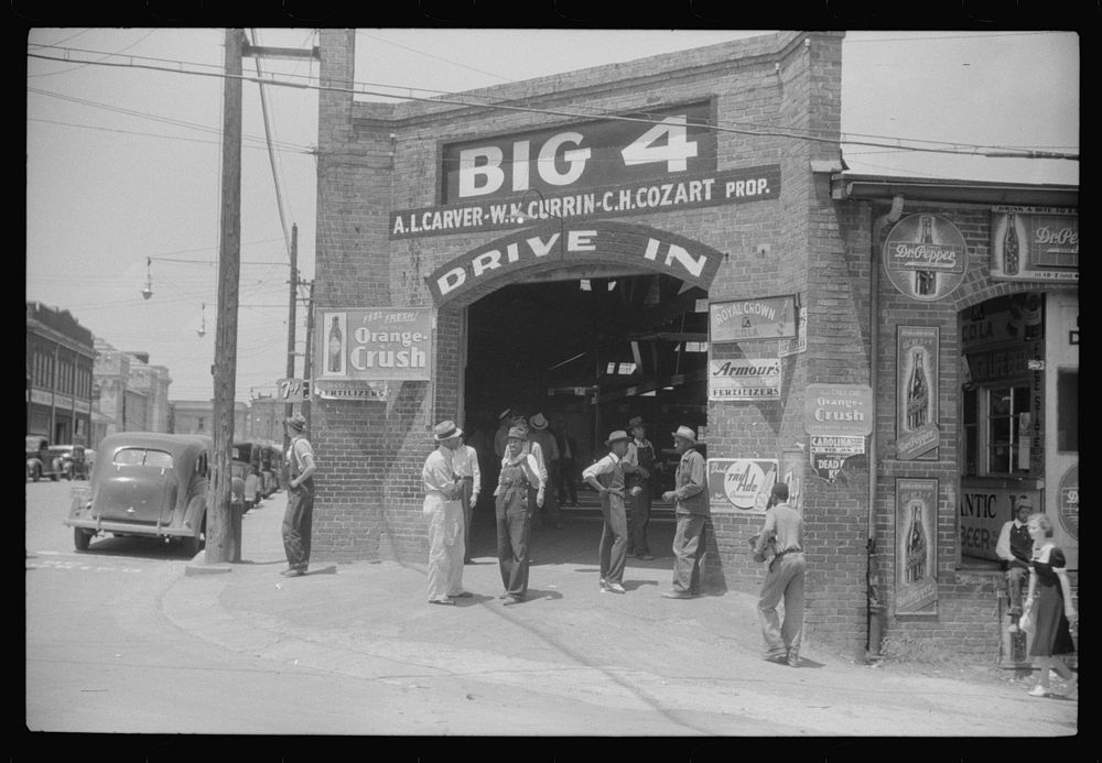 Outside of the tobacco warehouses in Durham, North Carolina. Sourced from the Library of Congress.