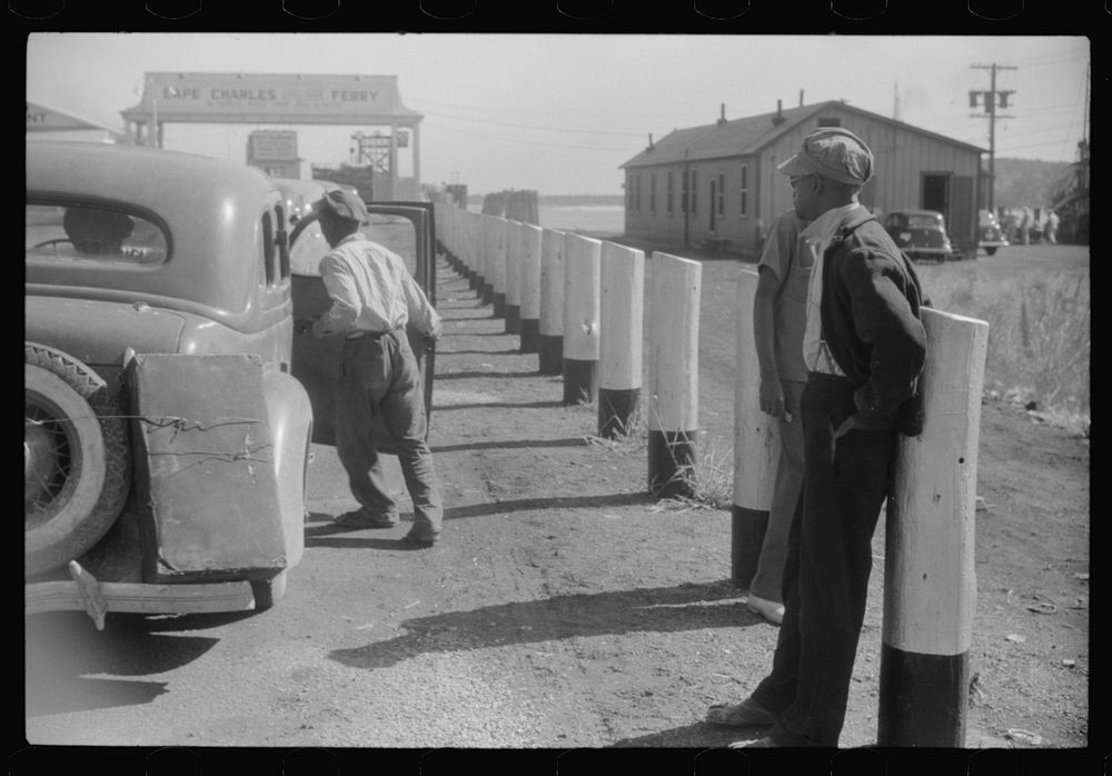 Migratory agricultural workers at the Little Creek end of the Norfolk-Cape Charles ferry. They are going to Bridgeville…