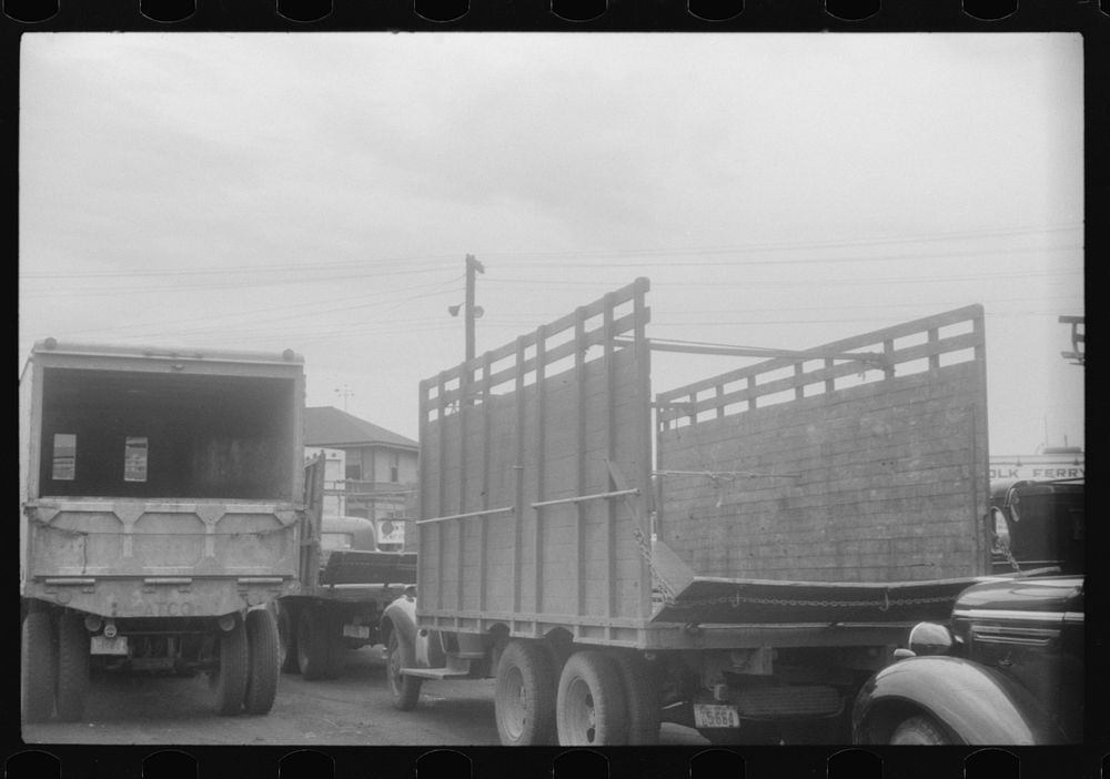 Trucks waiting at Cape Charles, Virginia for ferry to Norfolk, Virginia. Sourced from the Library of Congress.