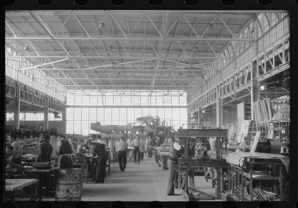 General view of one of the factory floors of the Vought-Sikorsky Aircraft Corporation, Stratford, Connecticut. Sourced from…