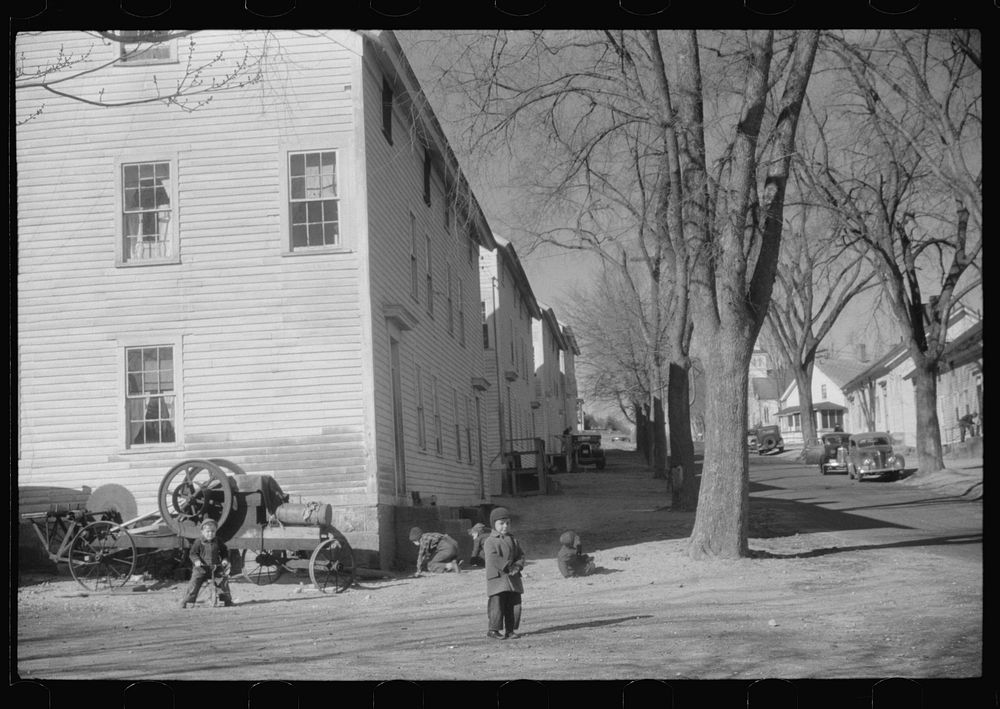 [Untitled photo, possibly related to: Children playing in the street in the mill town of Occum, Connecticut]. Sourced from…