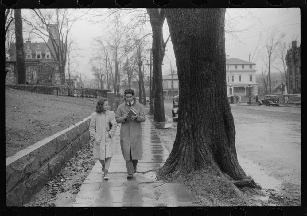 Coming home from school on a rainy day in Norwich, Connecticut. Sourced from the Library of Congress.