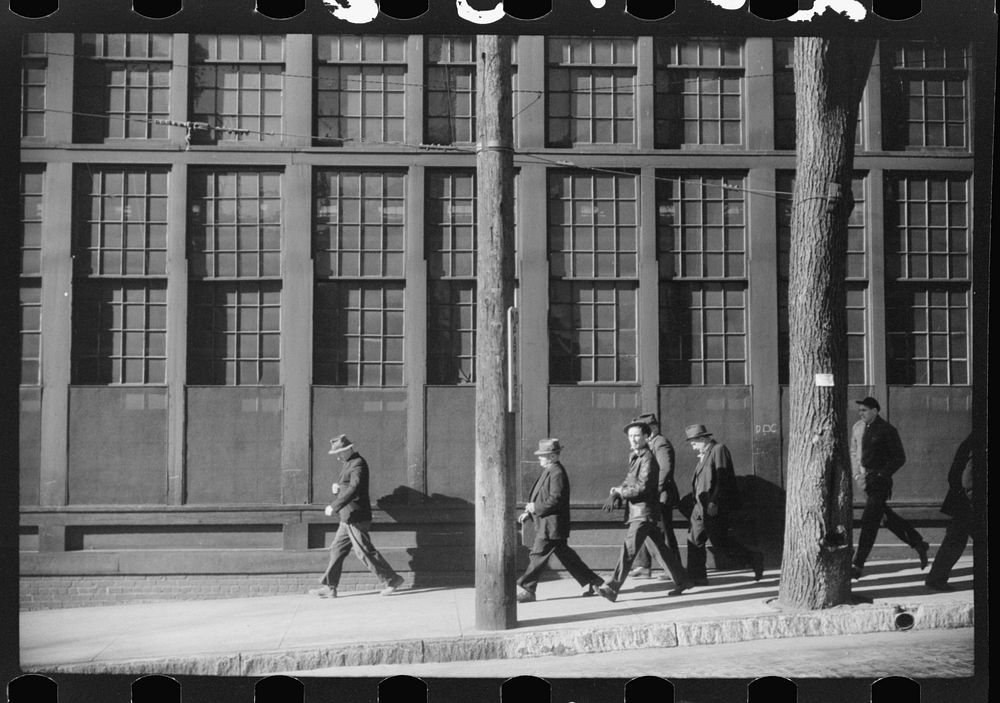 Workers coming out of the Farrell Birmingham Foundry. Ansonia, Connecticut. Sourced from the Library of Congress.