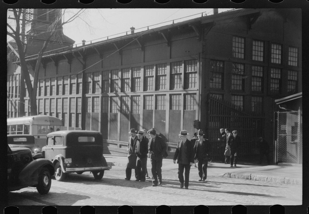 [Untitled photo, possibly related to: Workers coming out of the Farrell Birmingham Foundry. Ansonia, Connecticut]. Sourced…