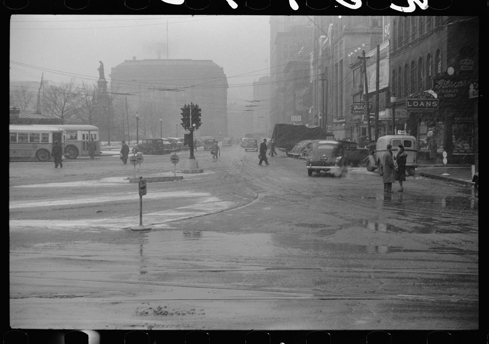 Snow and slush in downtown Providence, Rhode Island. Sourced from the Library of Congress.