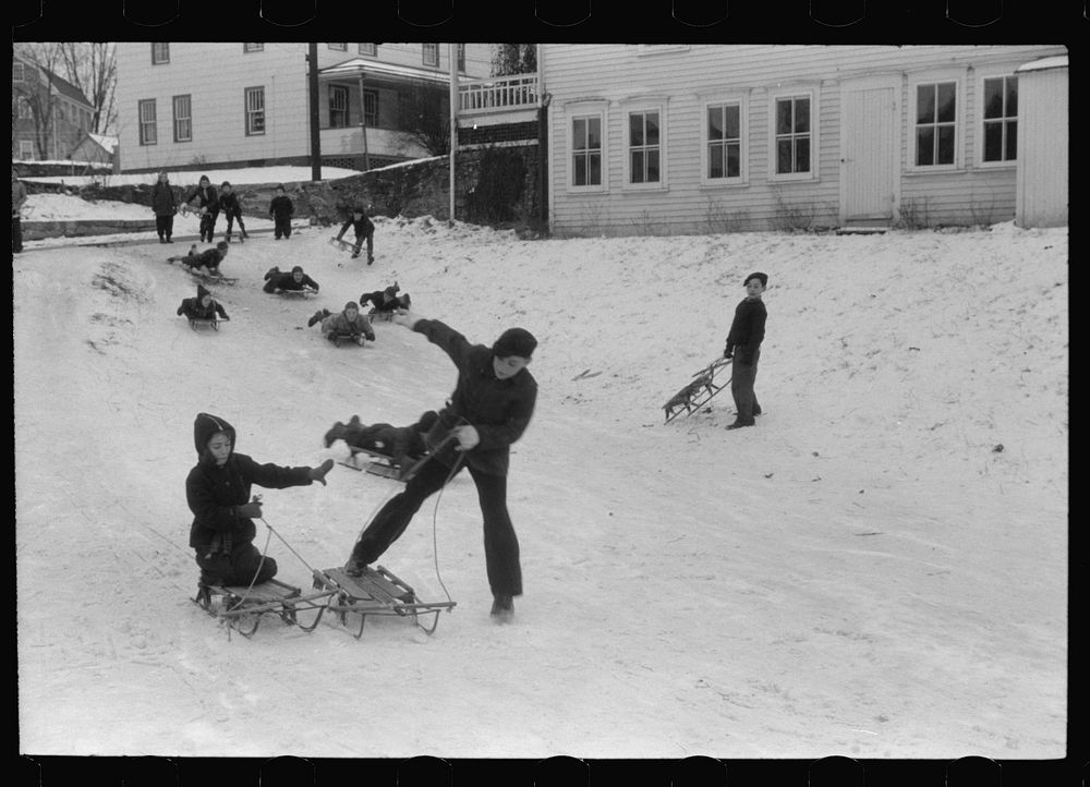Children sledding, Jewett City, Connecticut. Sourced from the Library of Congress.