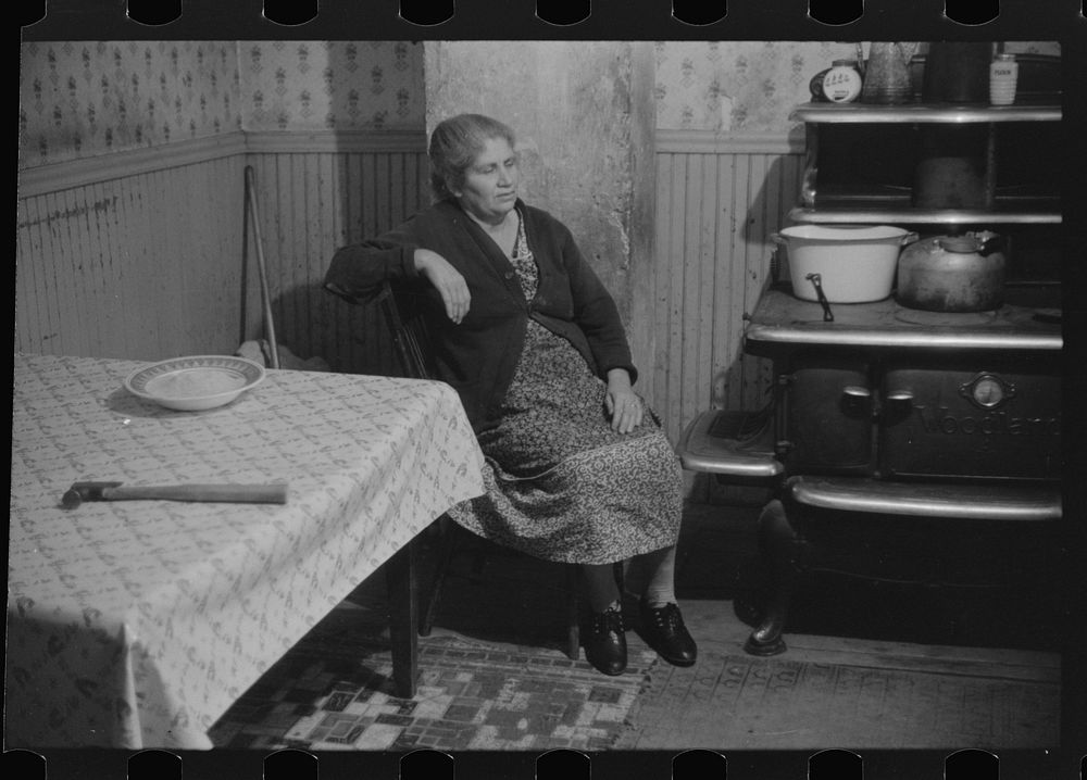 [Untitled photo, possibly related to: Mrs. Rambone, wife of Italian FSA (Farm Security Administration) client, market…