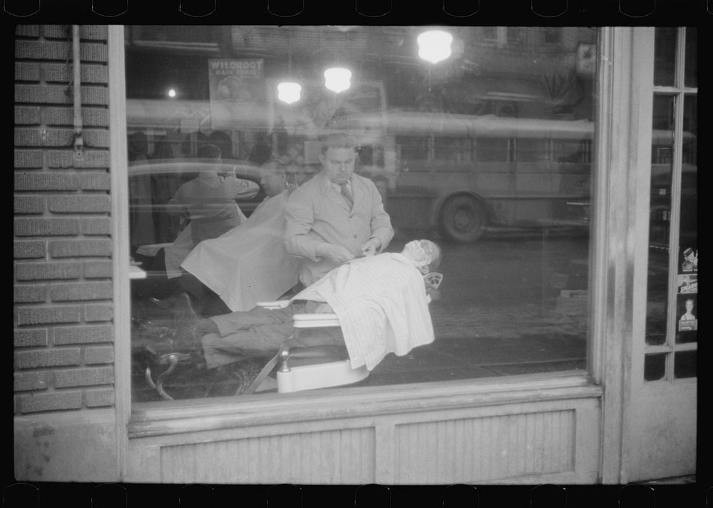 A barber shop in Aliquippa, Pennsylvania. Sourced from the Library of Congress.