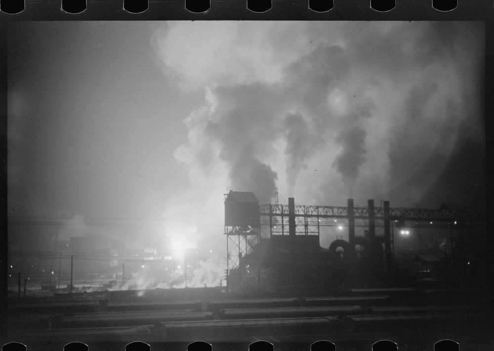 [Untitled photo, possibly related to: The Bessemers "blooming" at the Jones and Laughlin Steel Company in Aliquippa…