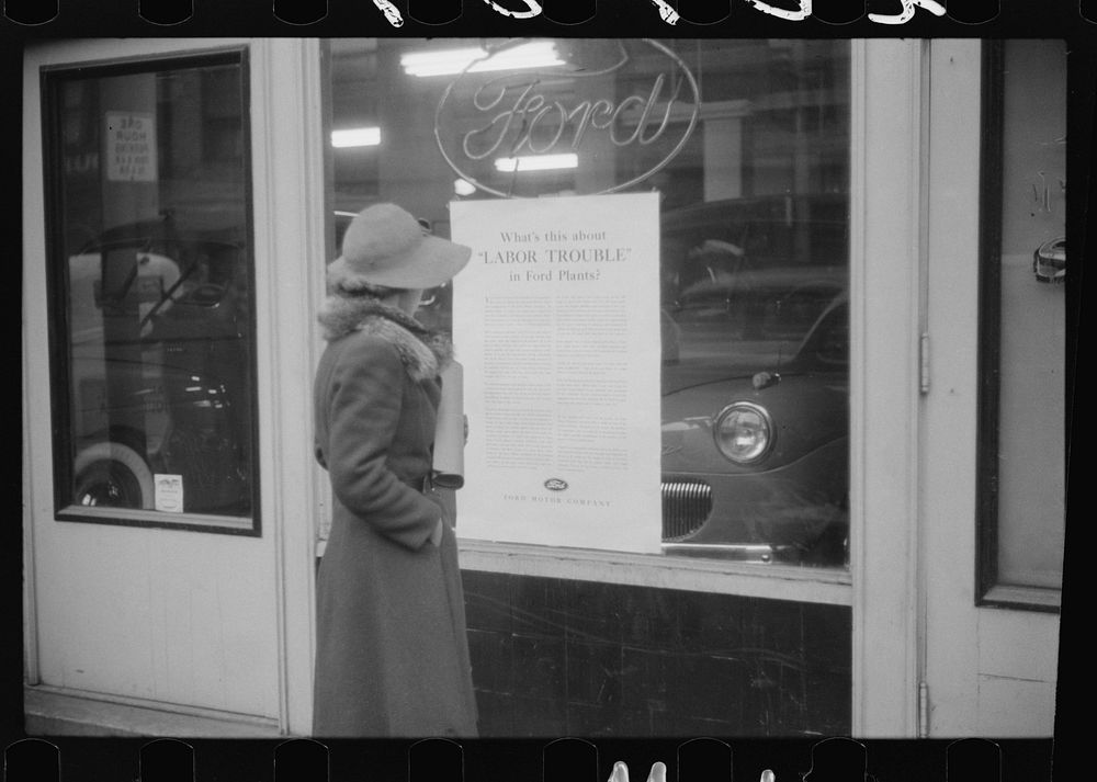 [Untitled photo, possibly related to: A sign in a Ford dealer's store in Aliquippa, Pennsylvania]. Sourced from the Library…