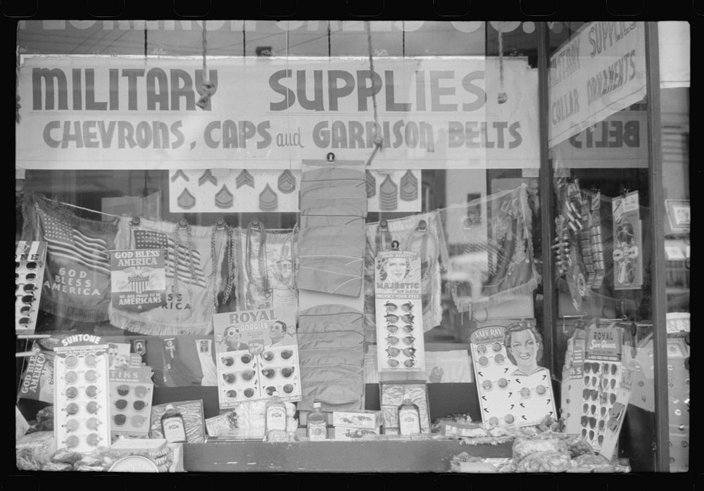 Window display in military supply store in Columbus, Georgia. Sourced from the Library of Congress.