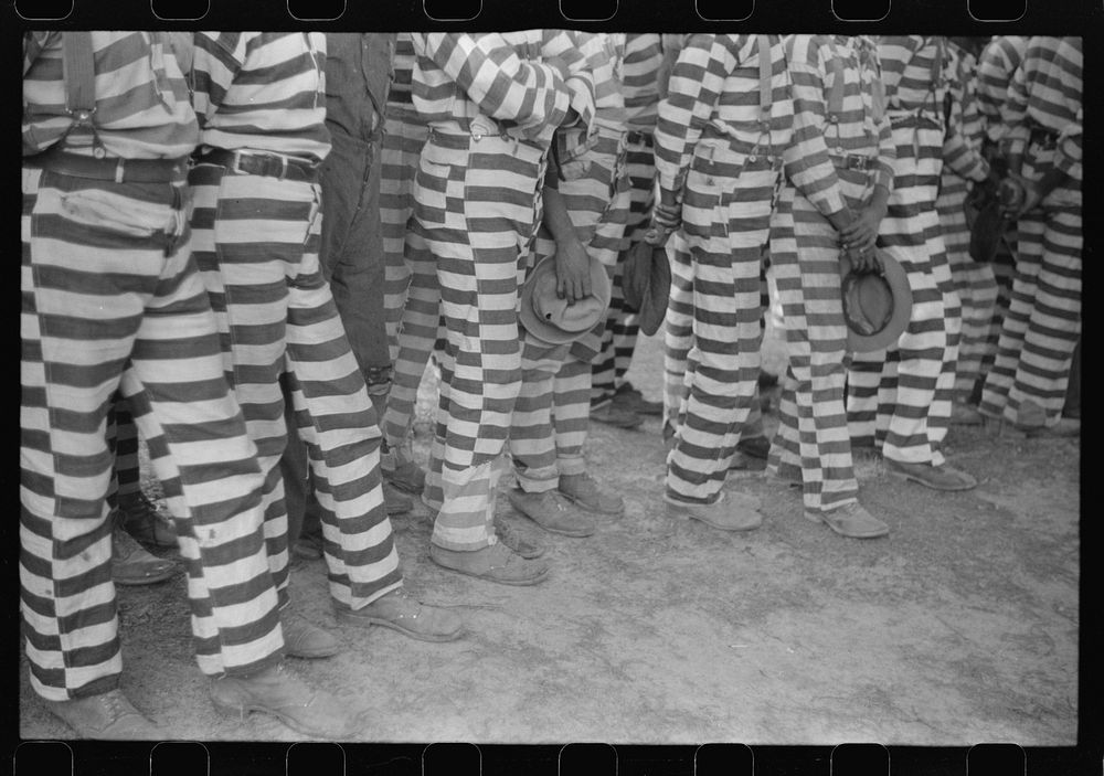 Convicts from the Greene County prison camp at the funeral of their warden who was killed in an automobile accident…