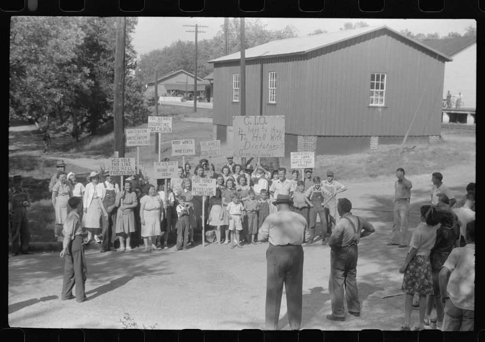 [Untitled photo, possibly related to: CIO pickets outside a mill in Greensboro pose for their picture. Greene County…