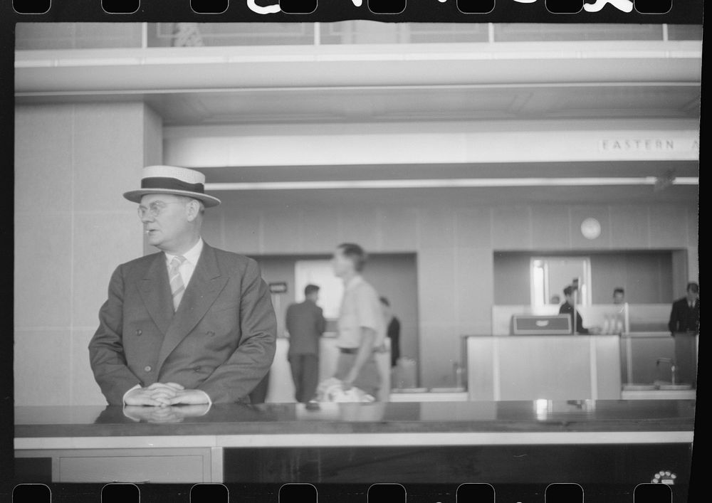 [Untitled photo, possibly related to: Washington, D.C. An airline's passenger in the lobby of the municipal airport].…