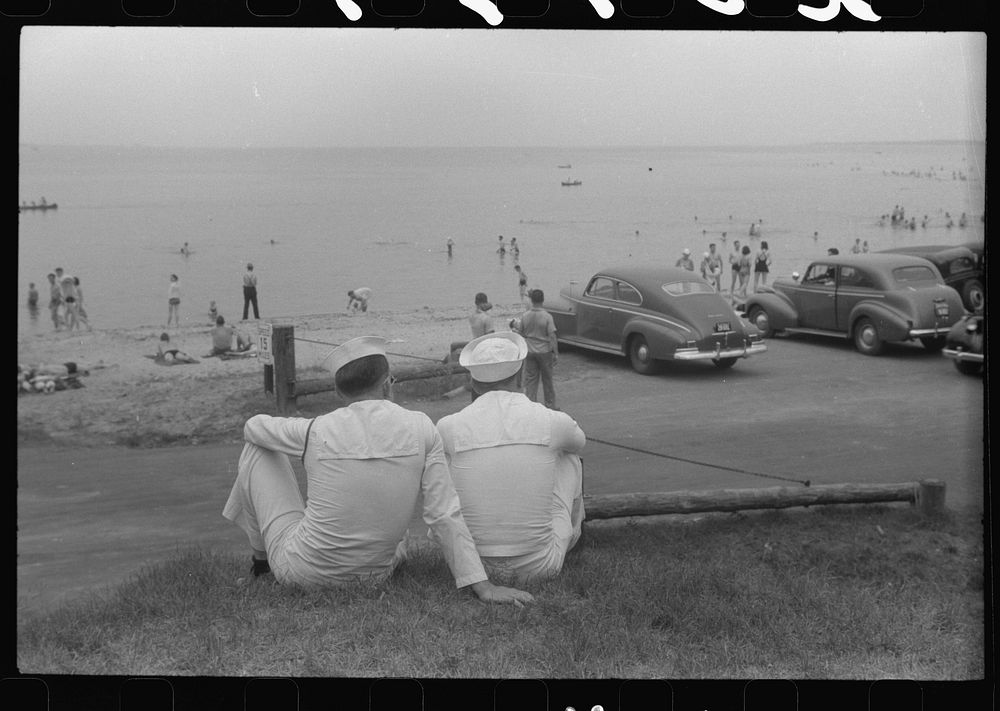 [Untitled photo, possibly related to: Soldiers watching the bathing crowds at Yorktown, Virginia]. Sourced from the Library…