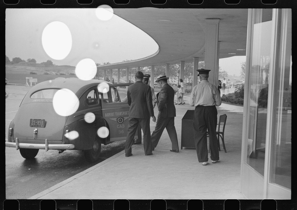 [Untitled photo, possibly related to: Taxicab outside the municipal airport in Washington, D.C.]. Sourced from the Library…