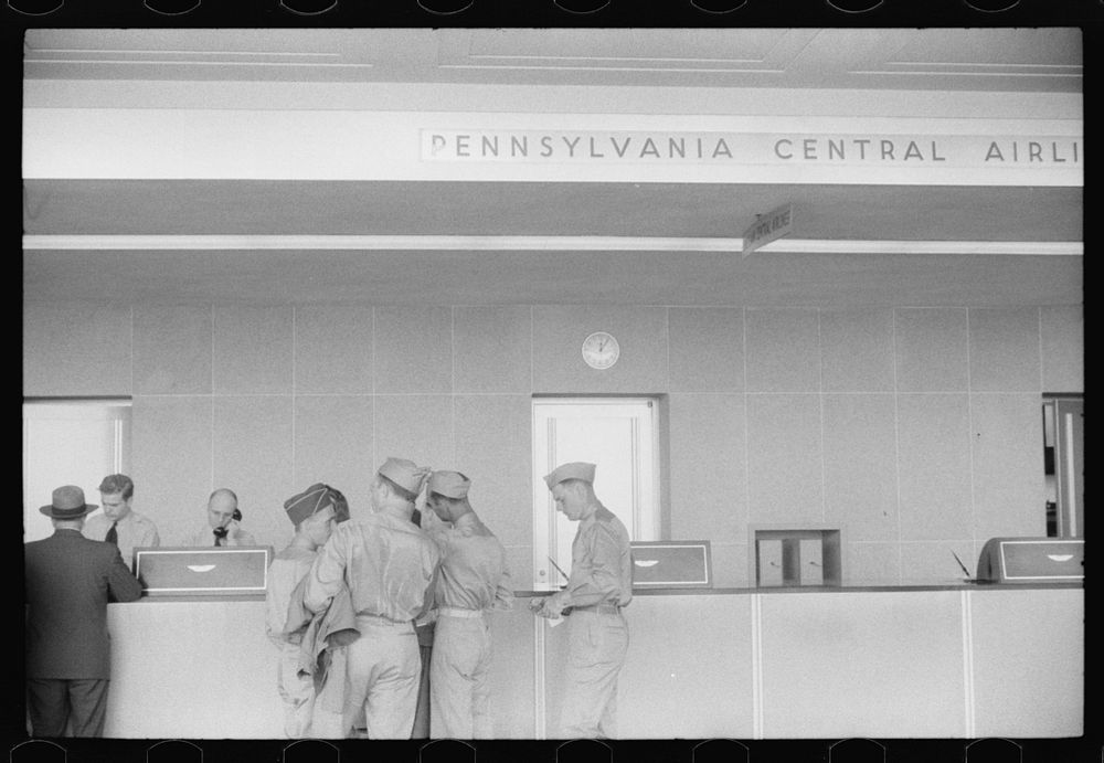 [Untitled photo, possibly related to: Soldiers at the counter in the municipal airport in Washington, D.C.]. Sourced from…