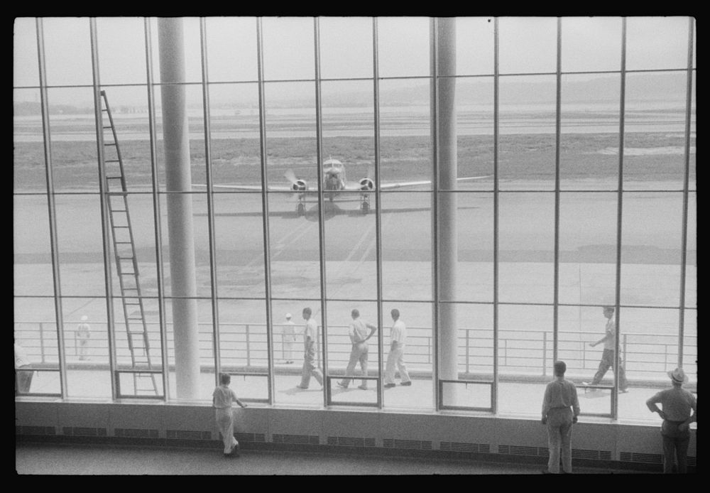 A plane taxiing in at the municipal airport in Washington, D.C.. Sourced from the Library of Congress.