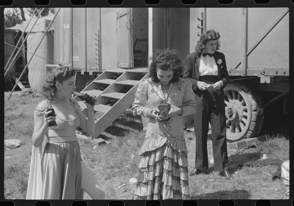 At the "girlie" show at the fair in Rutland, Vermont. Sourced from the Library of Congress.