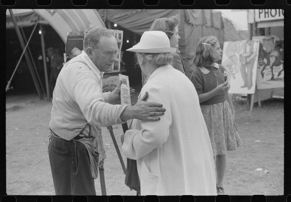 Tintype photographer trying to make a sale at the Champlain Valley Exposition, Essex Junction, Vermont. Sourced from the…